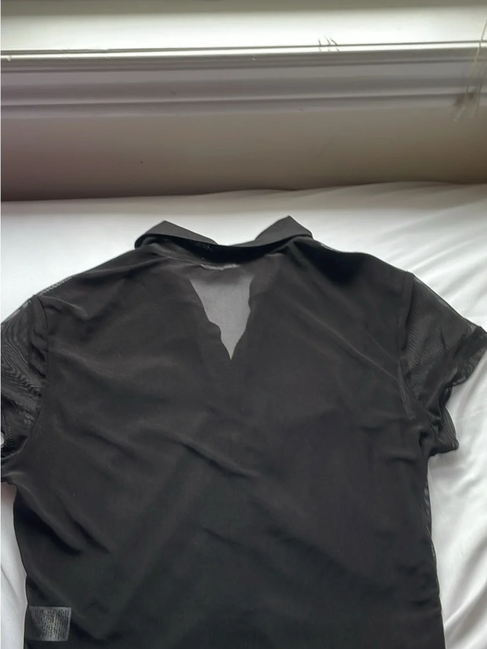 Black Ruched Button-Up Polo Top - Picture 2 of 2